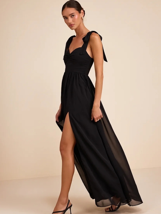 Lulus Dresses & Skirts - NWT Radiant Charisma Black Chiffon Ruched Tie-Strap Maxi Dress